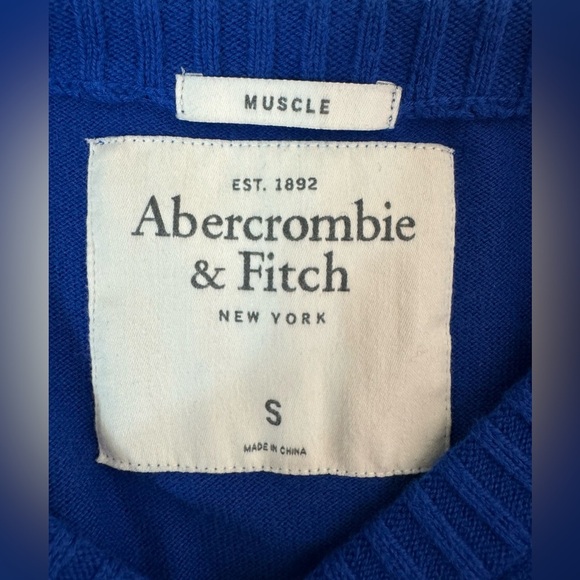 Abercrombie & Fitch Men's Blue Cashmere Blend Muscle V-Neck Sweater - Small - Picture 6 of 10